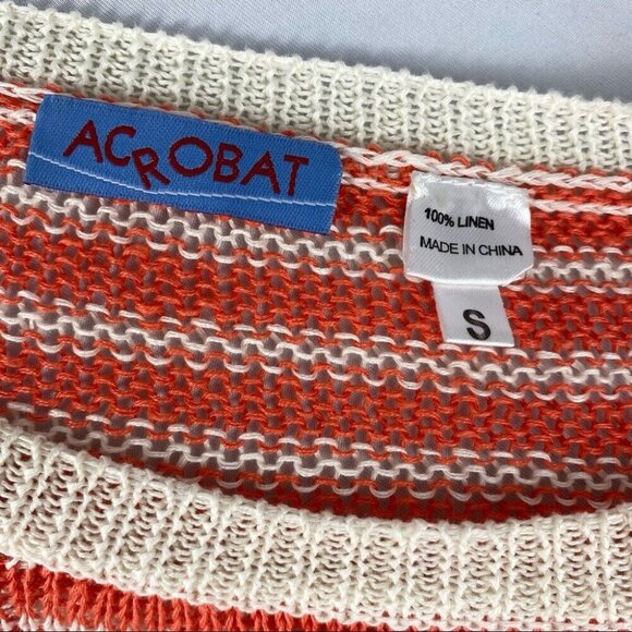 Acrobat‎ Women's Orange Striped Linen Crew Neck Long Sleeve Luxury Sweater S/C35 - Picture 8 of 9